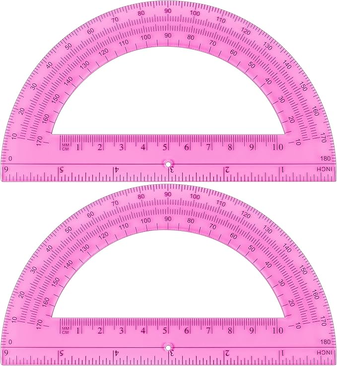Plastic Protractor Math Protractors 180 Degrees for Geometry Classroom Student School Office Supplies, 6 Inch, Pack of 2 (Pink)