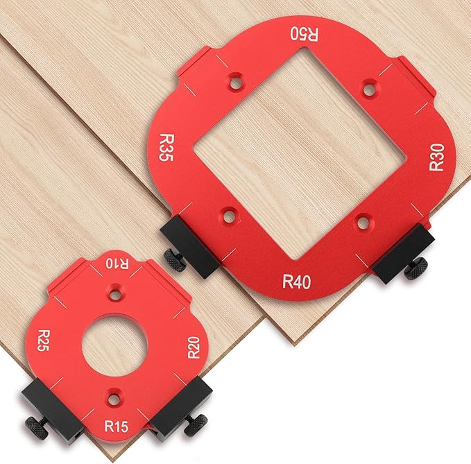 2pcs Woodworking Router Corner Radius Template, Aluminum Alloy Router Corner Jigs and Templates for Woodworking, Arc Cutting Auxiliary Tool DIY Template R10/R15/R20/R25/R30/R35/R40/R50