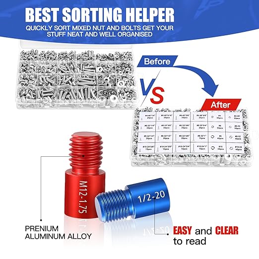Nut and Bolt Thread Checker - 26 PCS Nut and Bolt Gauges Individually Housed in Case (14 Inch & 12 Metric) Specially Suitable for Size Check on Tricky and Narrow Area