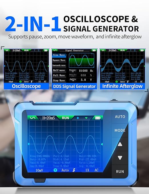 FNIRSI DSO-510 Handheld Oscilloscope/DDS Signal Generator 2 in 1, Digital Portable Automotive Oscilloscope 2.8 inch TFT, 10MHz Bandwidth, 48MS/s Sampling Rate, Trigger Function Auto/Nomal/Single