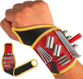 BINYATOOLS Magnetic Wristband RED Super Strong Magnets Holds Screws, Nails, Drill Bit. Unique Wrist Support Design Cool Gadget Gifts for Fathers, Boyfriends, Stocking Stuffers for Men