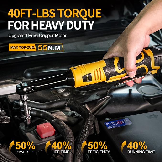 XGOLD 16.8V Cordless Ratchet Wrench 3/8 Set,40FT-LBS (45N.m) Electric Ratchet,Electric Socket Wrench With 2 Batteries,6 Sockets,1/4” Adapter And Fast Charger