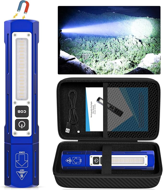 Rechargeable Flashlights High Lumens - Super Bright Small Pocket Magnetic Flashlight, 8 Modes LED Tactical Flash Light, Dual Button Powerful Flashlight for Camping (1, Klein Blue)