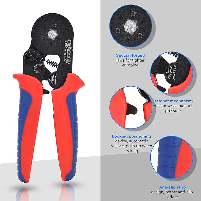 Ferrule Crimping Tool Kit, CNAODUN for AWG 23-7 with 1900PCS Wire Ferrules Terminals Hexagonal Self-Adjustable Ratchet Wire Ferrule Crimper