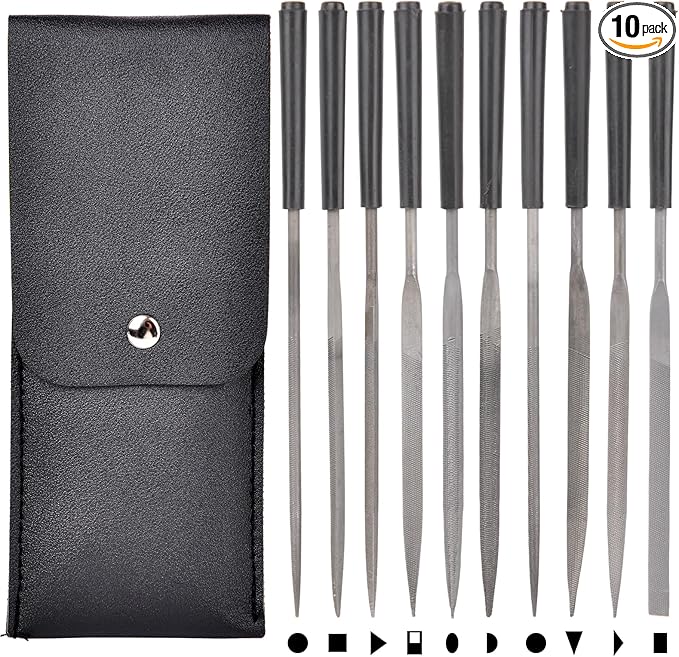 10pcs Mini Steel Needle Files,Packed in Synthetic Leather Case,for high Precision Sanding Work on Wood and Plastic Carving