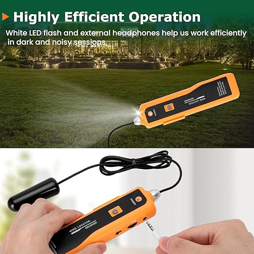 Underground Wire Locator, Up to 3 Feet Deep and 1,640 Feet Long, Wire Detector with Headset and Battery, Underground Wire Breaker Locator for Pet Fence, Underground Irrigation and Power Line