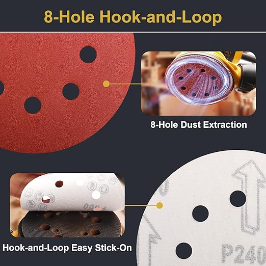 100 PCS 5 Inch Sanding Discs 240 Grit Hook and Loop Adhesive Round Sandpaper for Random Orbital Sander