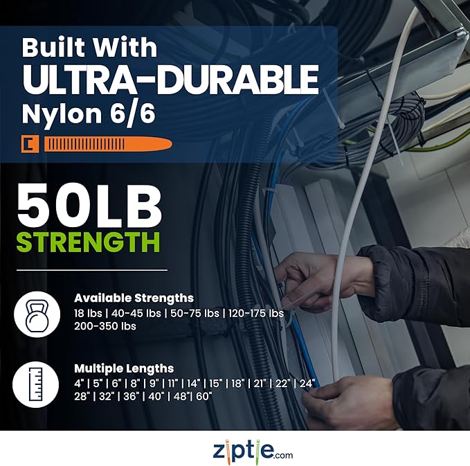 ZipTie.com 12-Inch Natural Releasable Pawl Zip Ties - 50-lb Tensile Strength Cord Management - UL Listed Reusable Cable Ties - UL 21 Listed, UV Resistant, Indoor & Outdoor Multi-Purpose (100-Pack)