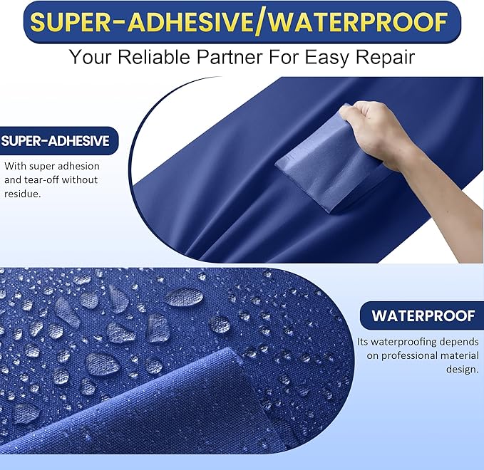Self-Adhesive Canvas Repair Tape, 4" x 79" Waterproof Canvas Repair Patch, Fabric Patch Repairs Kit for Furniture, Tents, Sunbrellas, Boat Covers Awnings, Couches, Clothes, Bags Royal Blue