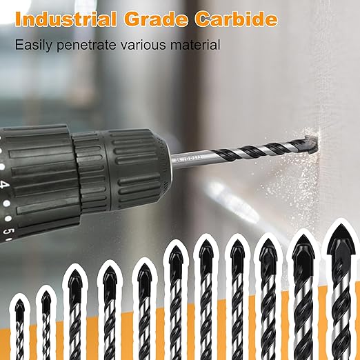 Masonry Drill Bit Set & Carbide Drill Bits, Extension Professional Drill Bit Set (11PCS) for Glass/Brick/Plastic/Cement/Wood/Tile/Etc, Industrial Strength Carbide Drill Bit Tip, 1/8"-1/2" by TITGGI