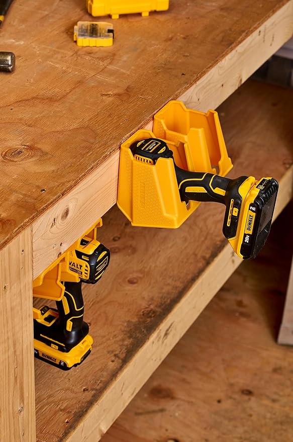 Drill Holder, Power Tool Organizer, Utility Storage Rack | Universal Wall Mount Cordless tools holder fits most drills like Dewalt Drill (2-PACK) (Yellow)