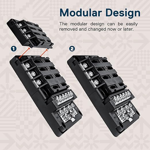 True Mods 12 Way Fuse Block with 12 Ground Negative Busbar for Automotive [12V - 32V DC] [100 Amp Max] [Modular Design] [ATC/ATO Fuses] [LED Indicator] Auto Marine Ground Terminal Fuse Box