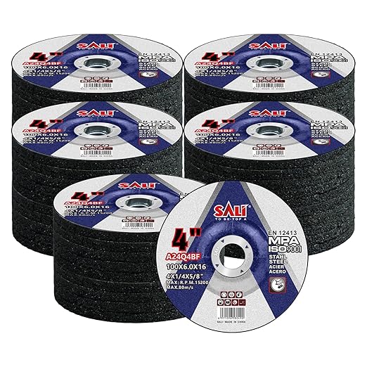 SALI 50 Pack 4 Inch Grinding Wheels for General Purpose Metal & Stainless Steel, Aluminum Oxide Grinding Disc for Angle Grinder, Depressed Center 4" * 1/4" * 5/8"(100 * 6.0 * 16 mm)