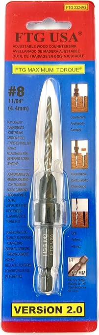 FTG USA Countersink Drill Bit for Wood with Tapered Drill Bit #8 (11/64")