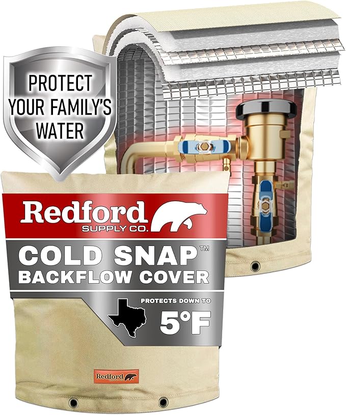 Redford Supply Co. Cold Snap (5°F) Backflow Preventer Insulation Cover, 14"W x 14"H, Pipe Insulation, Water Sprinkler Covers for Outside, Sprinkler Backflow Cover for Winter, Well Pump Bag (Beige)