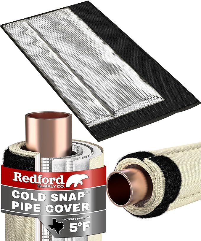 Redford Supply Co. Cold Snap (5°F) Outdoor Pipe Insulation Foam Tube, 12"W x 16"H, Outside PVC Wrap, Pipes Covers for Inside, Water Pipe Insulation Foam Tube, Insulating Outdoor Pipes (Beige)