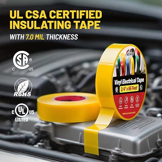 RED WOLF 10 Pack Yellow Electrical Tape 3/4 Inch x 66 Ft Industrial Grade UL/CSA Listed 7 Mil Thick Flame Retardant High Temp Waterproof Electrical PVC Tape Electric Super Vinyl Rated 600V