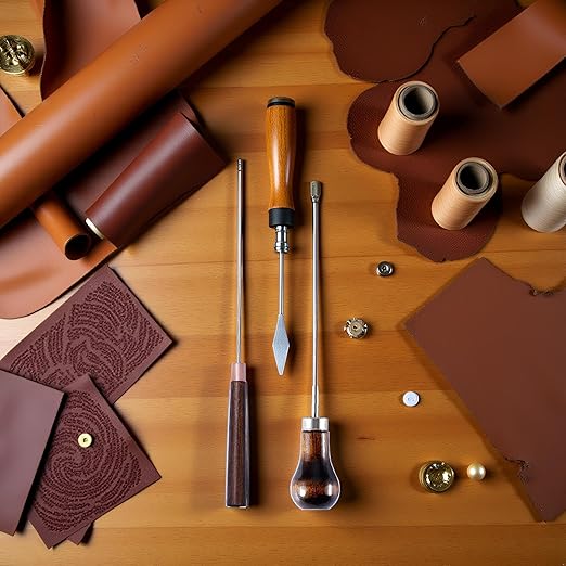 2Pcs Brown Scratch Awl Wooden Handle Pin Stamping Tool for Leather Craft Cloth Design Marking and Tracing Tools Sewing Tools, Sewing Notions and Supplies