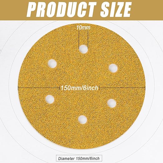 6 Inch - 6 Hole Hook and Loop Sanding Discs 60 Grit, Random Orbital Sandpaper for Automotive and Woodworking - 100 Pack