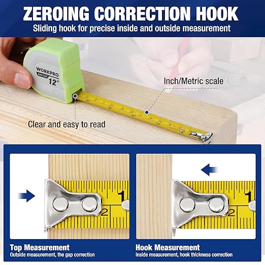 WORKPRO Mini Tape Measure, 3 Pcs 12FT Auto-Lock Easy Reading Tape Measurement, Inch/Metric Scale Pocket Size Small Tape Measure for Engineer, Portable, Lightweight, ABS Protective Casing