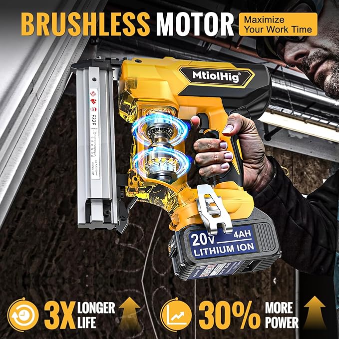 Cordless Brad Nailer Compatible with Dewalt 20V Battery, 18 Gauge 5/8 to 1-1/4 Inch Nail Gun with 1 x 3.0Ah Rechargeable Battery, Powered Electric Tool Set Brushless Motor 2 Modes