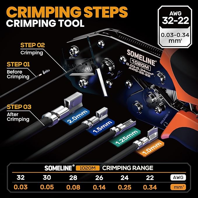 SOMELINE 1.0–2.0mm Connector Kit, 24 Types, 32–22 AWG Crimper, JST–SH 1.0mm/GH 1.25mm/ZH 1.5mm/PH 2.0mm Connector Kit, Crimping Pliers for JST, Molex, TE Series