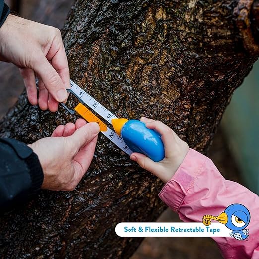 Handy Famm 8Ft Animal Shaped Kids Tape Measurer, Fun Level and Protractor Angle Finder, Educational Children's Tools, Small Measuring Tapes for Learning Early Math Skills, Ages 3 and up, Blue Bird