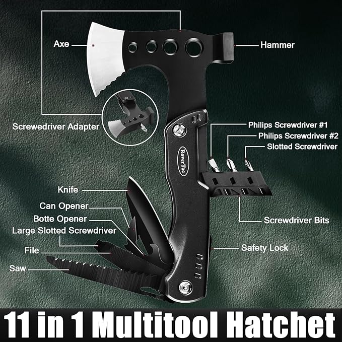 RoverTac Tools Set for Dad Gifts, 11-in-1 Multitool Axe, LED Flashlight & Tactical Knife in a Gift Box with "BEST DAD EVER", Unique Gift for Dad on Father’s Day, Birthday, Christmas & Retirement