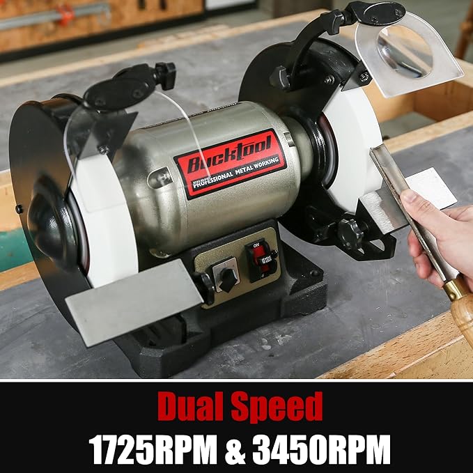 BUCKTOOL 8 inch Dual Speed Bench Grinder & Buffer, Professional Low High Speed Bench Grinder Buffer with Cast Iron Base TDS-200DS