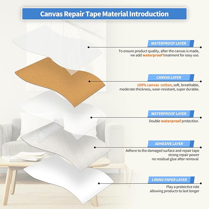KING MOUNTAIN Canvas Repair Tape,Outdoor Gear Patch, 4×63 Inches,Waterproof,Self-Adhesive for Repairing Boat Covers,Sun Shades,Sofas,Tents,Lounge Chairs,Awnings (Light Brown)