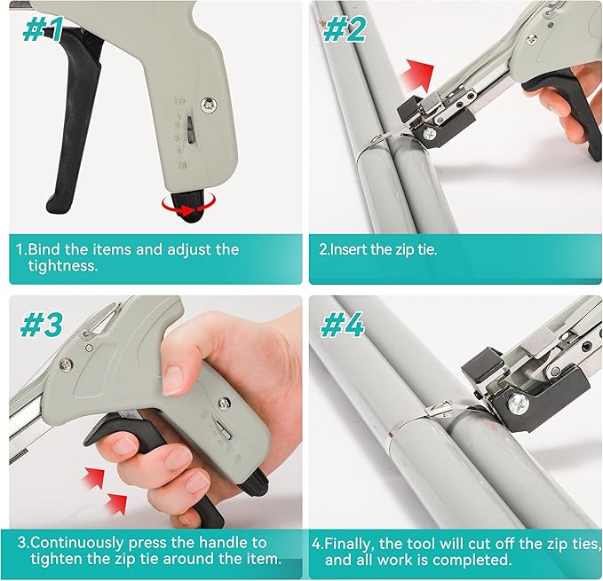 Metal Zip Ties Cutter Stainless Steel Cable Tie Gun can adjust tightness One hand type for Self-Locking Stainless Steel Cable Ties Heavy Duty Tensioning Cutting Tool