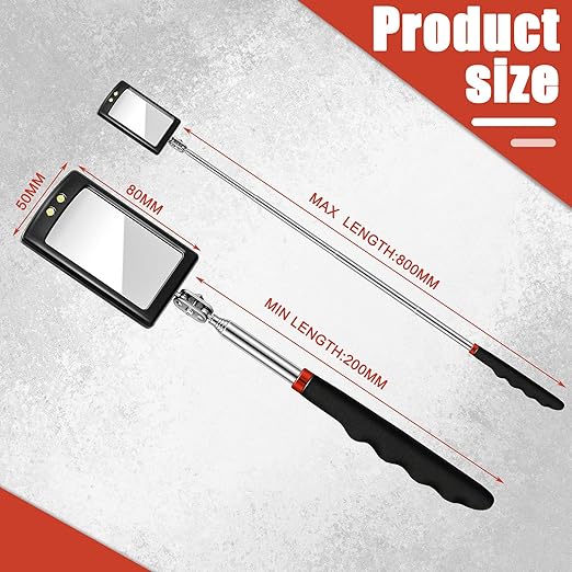 3 Pieces Telescoping Inspection Mirror Inspection Tool for Check the Condition of Vehicle, Observe the Eyelashes, Mouth and Other Small Parts(Rectangle with Light,7.9 x 2.5 x 1.2 Inch)