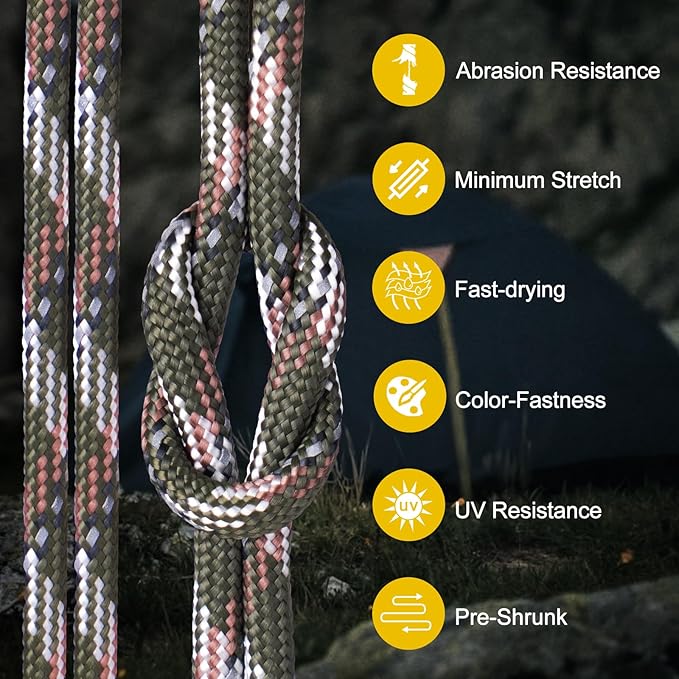 850Ib Reflective Paracord Rope, 50/100/200/500/1000ft 4MM 11 Strand Parachute Cord, Survival Paracord Rope Tie Down for Crafting, Tent, Camping, Clotheline, Hiking, Fishing, Camo Green 1000FT