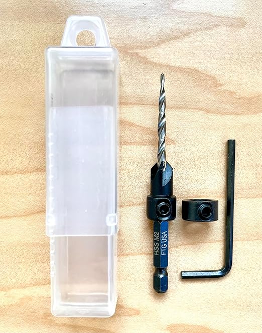 FTG USA Adjustable Wood Countersink Drill Bit #6 (9/64") with Tapered Drill Bit for Woodworking
