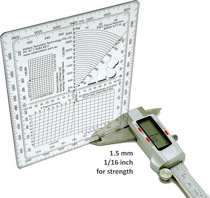 GPS Plotting Protractor for Military map Marking, Angle Measurements and GPS Accurate map Plotting for Outdoor Navigation, Hiking, Orienteering and Survival.