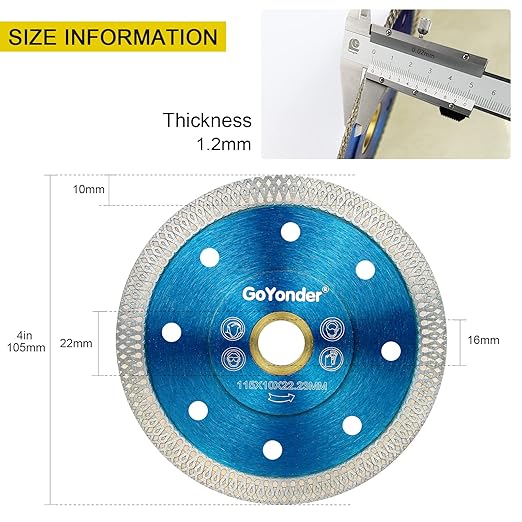 GoYonder Super Thin 4" Grinder Blades Tile Blade, Diamond Saw Blade for Cutting Porcelain Tiles Granite, 105mm Tile Cutting Blade for Angle Grinder