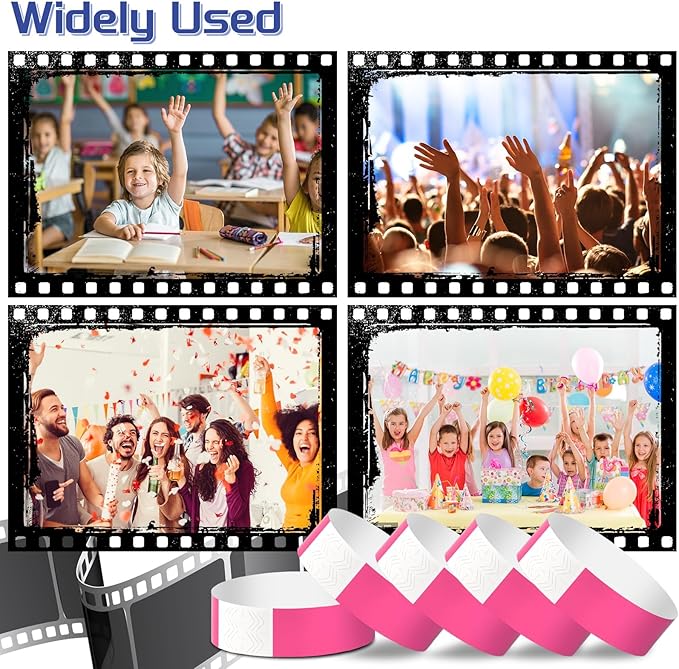 2000 Pcs Paper Wristbands for Events Waterproof Neon Pink Wrist Bands Adhesive Concert Identification Wristbands Hand Bands for Events(Pink)