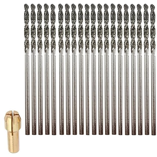 Diamond Drill Bits 1.5mm 20 Pieces Compatible with Dremel Collet Included Twist Tip Jewelry Beach Sea Glass Shells Gemstones Lapidary Ornament Bracelet Necklace Arts Crafts