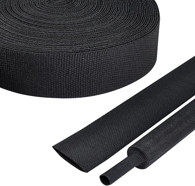 2:1 Ratio Flat Heat Shrinkable Braided Sleeving,Electrical Insulating Tubing,Durable Automotive Fabric Harness Shrinking Sheath (1"-20ft)