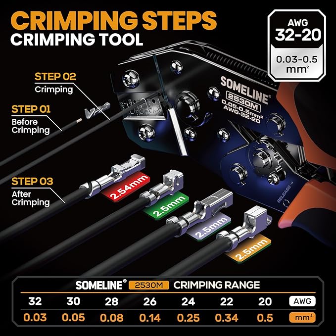 SOMELINE Crimp Tool Connector Kit, 27 Types, 32-20 AWG Crimper, JST-XH/SM/SYP 2.5mm and Du Pont 2.54mm Connector kit, Crimping Pliers for JST, Du pont, KF2510, Molex, AMP EI Series