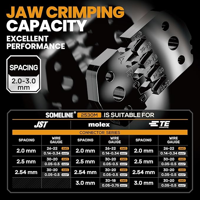 SOMELINE Crimp Tool Connector Kit, JST-XH 2.5mm/Du Pont 2.54mm Connector Set, 21 Types of Connectors, 30-20 AWG Ratcheting Crimper for JST Series,KF2510,Molex,AMP EI Series