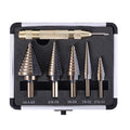 Step Drill Bits, 6PCS (50 Sizes) HSS Step Unibit Drill Bit Set with Auto Center Punch Black and Gold, Double Cutting Blades HSS Drill with Aluminum Case, Multi-Hole Stepped Up Bits for DIY