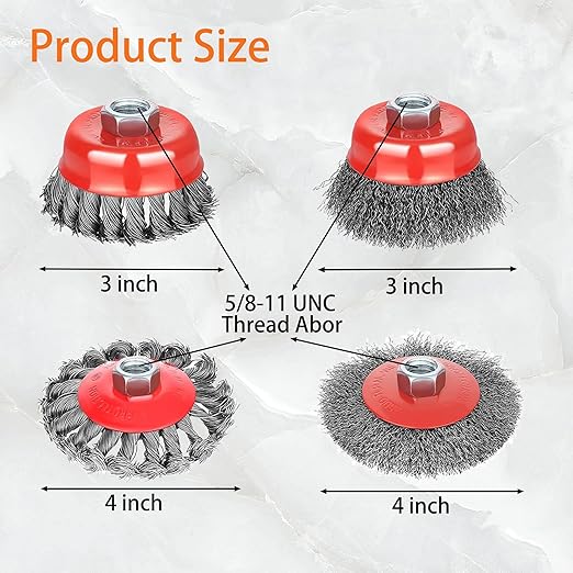 9 Pack Wire Wheel Brush kit with 5/8"-11 Thread Grinder Extension Rod & Drill Adapter,4" & 3" Wheel Cup Wire Brushes(Wire Wheel Set with Grinder Extension Rod & Drill Adapter)