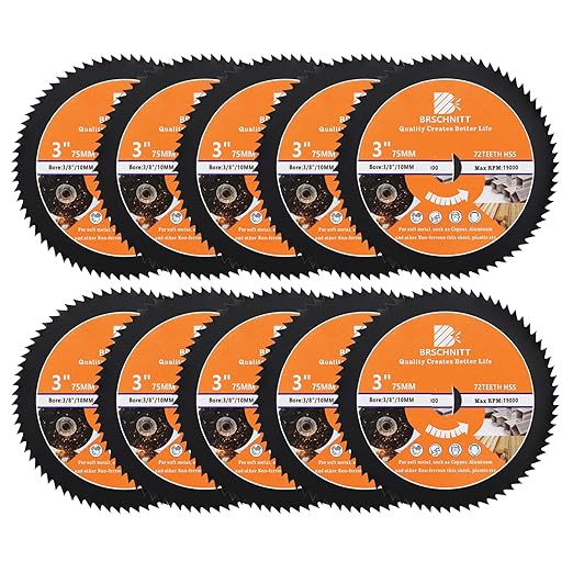 HSS Circular Saw Blade 3inch - BRSCHNITT 10pcs 72T 10mm Bore Cutting Discs for Wood, Copper, Aluminum, Plastic and Soft Metal