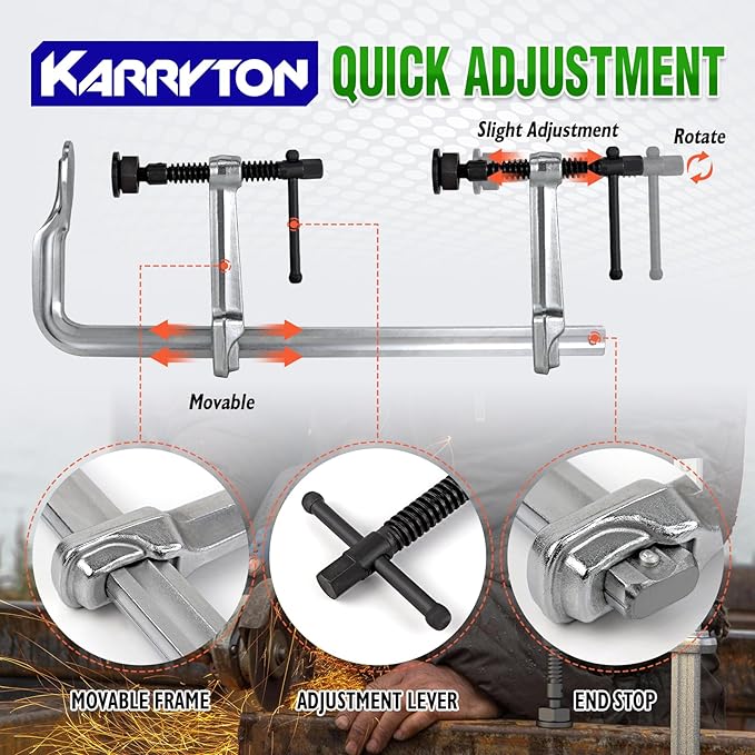 Heavy Duty 16" Inch F-Clamp w/Replaceable Pad, 5-1/2-Inch(140mm) Deep Throat, Drop Forged Steel F Style Bar Clamps for Welding, Bar Size 1-1/5" * 3/5", 2900LB Clamping Force
