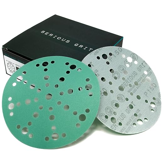 6-Inch 49-Hole 150 Grit Sanding Discs - Heavy-Duty Hook & Loop Film Discs - Sandpaper for Random Orbital Sanders - 50 Pack Box