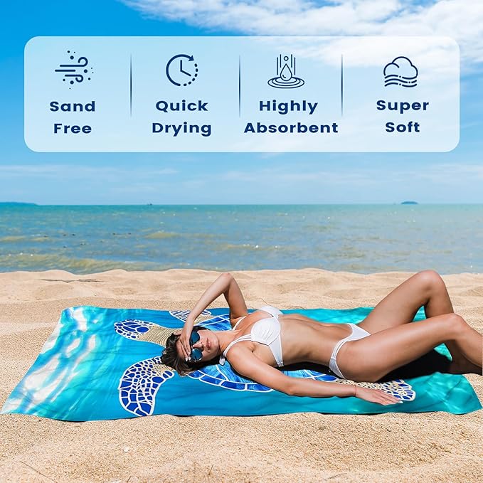 2 Pack Microfiber Beach Towel Oversized 71"x32" Sand Free Quick Dry Absorbent Lightweight Thin , Compact Towels for Travel Swimming Pool Yoga Gym Camping Beach Accessories Vacation Essentials Gift
