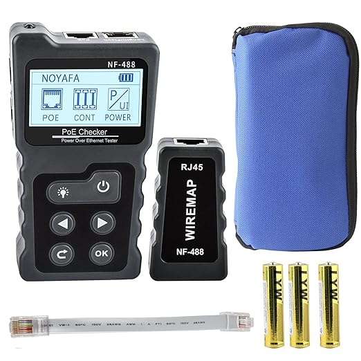 NOYAFA NF-488 POE Cable Tester for Power Over Ethernet, Network Cable Continuity Checking, Switch Loop-Back POE Detector