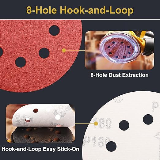 100 PCS 5 Inch Sanding Discs 180 Grit Hook and Loop Adhesive Round Sandpaper for Random Orbital Sander