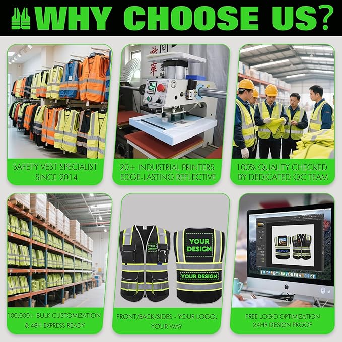 BeautyWill Custom Logo 10/20 Pack Safety Vest Class2 High Visibility Vest with Pockets Breathable Construction Vest Bulk